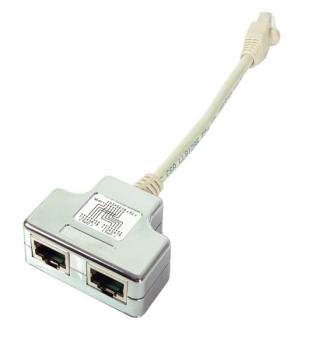 ISDN T-Adapter 1:1 parallel ungeschirmt ,1x RJ45 Stecker > 2x RJ45 Buchse , grau - 0.15m