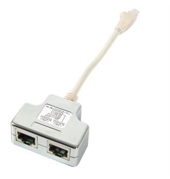LAN T-Adapter  für Cablesharing geschirmt ,1x RJ45 Stecker > 2x RJ45 Buchse , grau - 0.15m