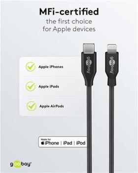 Apple  Lade-/Synch Kabel , USB-C Stecker  Lightning-Stecker (MFI) , schwarz - 1m