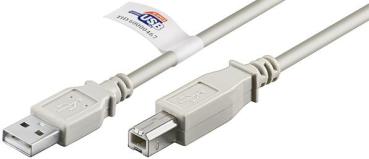 USB2.0 Hi-Speed Kabel, UL-E258105 Style 2725  ,USB A Stecker   USB B Stecker, grau - 5m