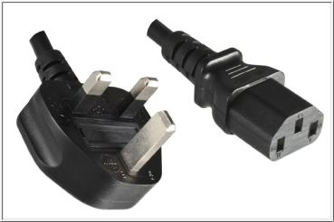 UK / HK / Singapore / GB -Netzkabel , Stecker G (BS1363) <> C13 , Sicherung , 1,00mm², schwarz - 3m