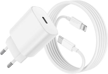 Apple  Schnellladegerät 20W +Lade-/Synch Kabel Set , USB-C Stecker  Lightning-Stecker , weiß - 2m