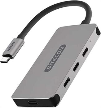Sitecom CN-386 USB-C Hub 4 Port, 1xUSB-C Stecker > 4xUSB-C Buchse ,10 Gbps , Alu ,grau - Kabel 0,13m