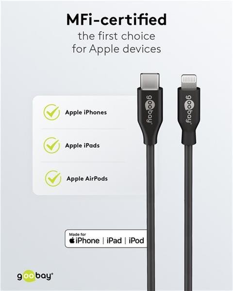Apple  Lade-/Synch Kabel , USB-C Stecker  Lightning-Stecker (MFI) , schwarz - 0,50m