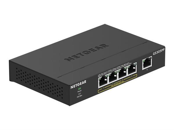 NETGEAR GS305PP-100PES 5 Port Gigabit PoE+ unmanaged Switch (mit 4x PoE+ 83W ) , Metallgehäuse ,Desktop