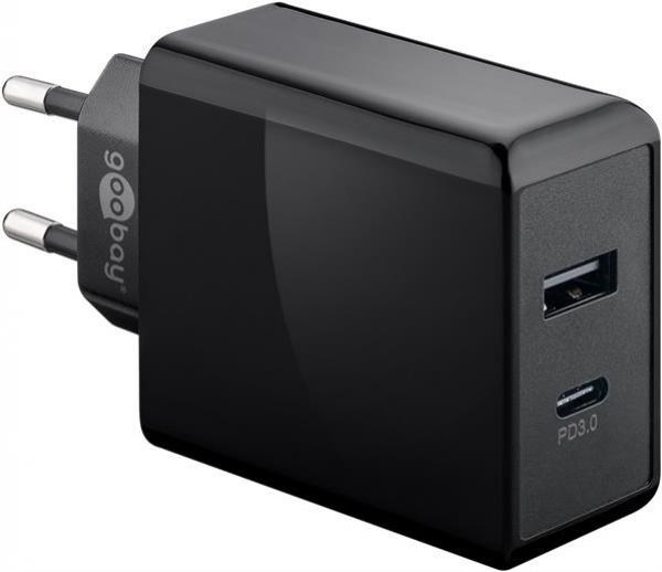 Schnellladegerät für Handy und Pad Samsung/Apple/Huawei , 28 W, Dual USB-Port Typ C u. A (ohne Kabel ) , schwarz
