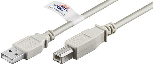 USB2.0 Hi-Speed Anschlußkabel, UL-E258105 Style 2725  ,USB A Stecker   USB B Stecker, grau - 3m