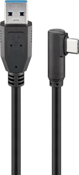 Super Speed Synch- / Ladekabel USB3.0  Stecker C  90° > Stecker A , CU , 5Gbit , schwarz - 1m