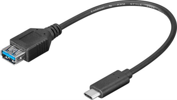 5Gbp/s USB3.1C SuperSpeed  Adapterkabel , Buchse (Typ A) > Stecker (Typ C) , schwarz - 0.20m