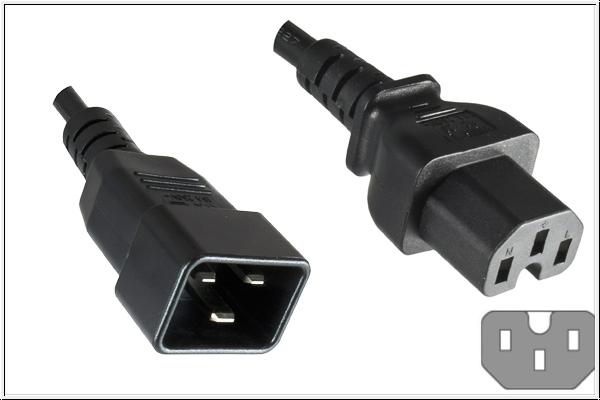 Warmgerätekabel  Stecker IEC60320 C15   60320 C20 , 1mm², VDE , schwarz - 1,8m
