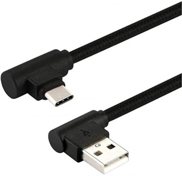 USB3.1 Super Speed Kabel abgewinkelte  Stecker C 90° /  Stecker A 90° , Nylon , schwarz - 0.23m