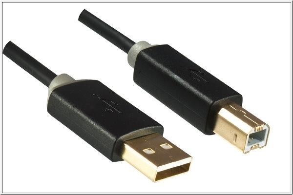 PREMIUM-Gold Kabel 34510S  USB2.0 ,UL2725 ,USB A Stecker > B Stecker vergoldet , schwarz - 1m