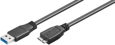 USB3.0 SuperSpeed 5 Gbits Kabel UL , Stecker (Typ A) > Micro-Stecker (Typ B) , schwarz - 3m