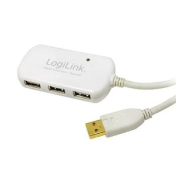 LogiLink UA0108 USB2.0 Repeater Kabel mit 4 Port USB Hub, Activ, USB A Stecker   4x Buchse - 12m