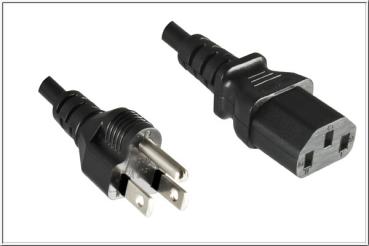 Japan-Netzkabel , Stecker 3pin Typ B <> IEC 60320-C13 ,1.25mm², JET ,PSE , schwarz - 2.5m