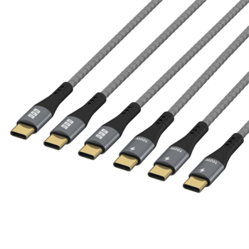 USB Schnellladekabelset, E-Marker, 5A, 100W, PD, USB-C Stecker <> USB-C Stecker, space-grau - 0.5/1/2m