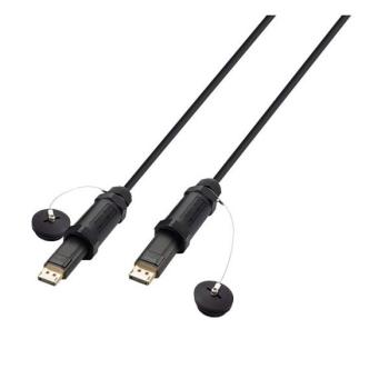 DisplayPort 1.4 AOC Hybridkabel , 2 x Stecker , UL VW-1 , Stahlarmierter Aufbau m. IP-Schutz , schwarz -30m