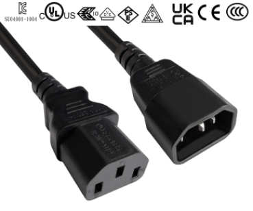 Kaltgerätekabel , Stecker C13 <>C14 ,3x1mm², VDE ,SAA ,UL,CCC,KTL ,PSE  schwarz - 2m