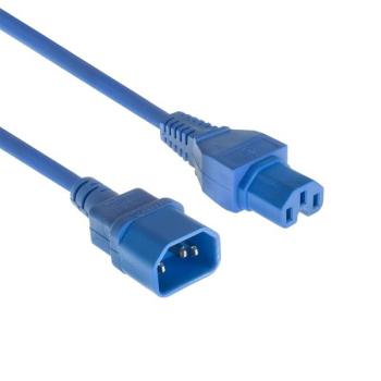 Stromkabel Warmgeräteverlängerung AK5337, Stecker C14  <> C15 , 1mm², VDE , blau - 3m