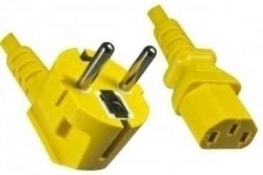 Netzkabel Europa , Stecker CEE7/7  90° <> IEC60320-C13 , 1mm² , gelb - 5m