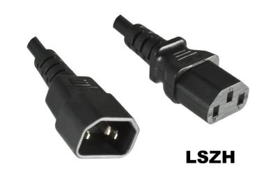 Kaltgerätekabel CBKZH , Stecker C13  <> C14  , Stecker u. Kabel LSZH , 1mm² , schwarz -1.8m