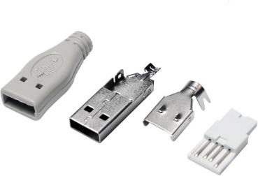 Logilink UP0001 USB Stecker Typ A 4-pin ( 3-teilig ), Lötversion ,1x Knickschutztülle grau