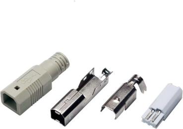 Logilink UP0002 USB Stecker Typ B 4-pin ( 3-teilig ), Lötversion ,1x Knickschutztülle grau