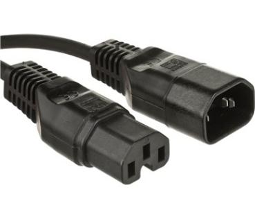 Stromkabel Warmgeräteverlängerung  , Stecker C14  <>Buchse C15 ,  schwarz - 1.8m