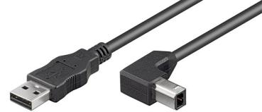 USB2.0 Hi-Speed Kabel , USB A Stecker   USB B Stecker 90°  gewinkelt , schwarz - 1.8m