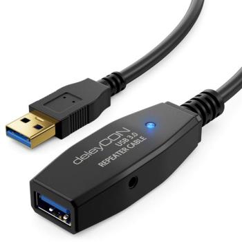 Aktives USB 3.0 Repeaterkabel mit 2 Signalverstärker u. Netzteil , USB3.0 A-Stecker zu USB3.0 A-Buchse ,schwarz-15m