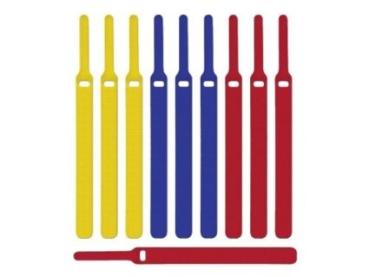 LTC Basic LTC1130, Klett-Kabelbinder in Velour Qualität, 10er Set im Mix (4x rot, 3x gelb, 3x blau)