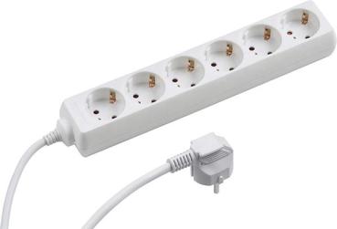 Steckdosenleiste, 6-fach Strombuchsen Schutzkontakt ,1,5 mm² , bis 3500 Watt , weiß - Kabel 10m