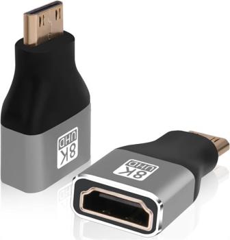 Adapter Mini HDMI Stecker auf HDMI 2.1 Buchse ,  8K@60Hz /4K@120Hz - Silver/Schwarz