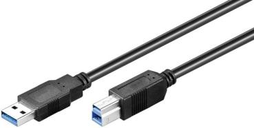 PREMIUM USB3.0 High Quality Kabel 5GBits, CU / UL2725 , USB A Stecker   USB B Stecker, schwarz - 1m