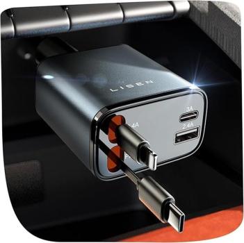LISEN 4 in 1 Zigarettenanzünder USB C 75W Auto Ladegerät - 12V
