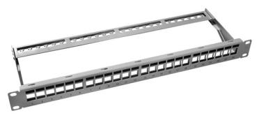 Panel / Verteilerfeld 19"  1HE , 24-port für Keystone Module incl.Kabelmanagment, Metall - grau