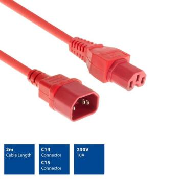 Preview: Stromkabel Warmgeräteverlängerung AK5308 , Stecker C14  <> C15 , 1mm², VDE , rot - 2m
