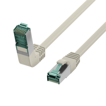 Cat.6A Patchkabel , 10 Gigabit  S/FTP, RJ45 STP <> RJ45 STP Stecker 90° unten gewinkelt , grau - 0,25m