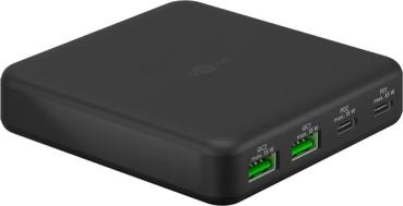 65W PD GaN Multiport Tisch -Schnellladegerät 4-port , 2x USB-C PD u. 2x USB-A- QC ,schwarz , incl. Netzkabel 1.5m