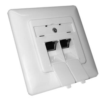 Cat.6A Datendose AP/UP, 500MHz , 10Gbit , 2-fach RJ45 geschirmt , incl.Rahmen u. Zentralstück - weiß