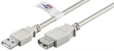 USB2.0 Hi-Speed Verlängerungskabel UL-E258105 Style UL2725, USB A Stecker   USB A Buchse, grau - 3m