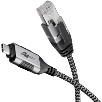 USB-C 3.1 Adapterkabel auf LAN Cat.6 / RJ45S , Slim ,Textilgewebe schwarz/silver -1m