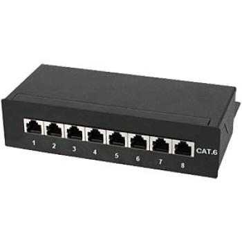 Mini Desktop Patchpanel  Cat.6 250MHz, 8-Port RJ45 vollgeschirmt, LSA+, schwarz