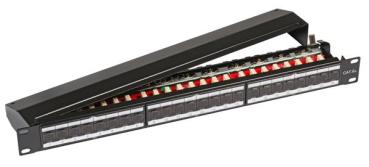 Patchpanel 19" 1HE Cat.6A 500MHz , 24-Port RJ45 vollgeschirmt , LSA+, schwarz