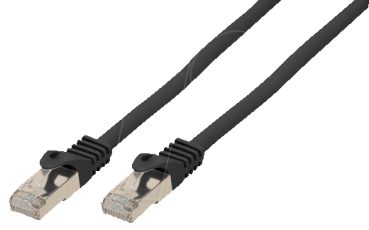 10 GBit Slim-Flachpatchkabel m. CAT.7 Rohkabel  U/FTP, RJ45 / RJ45 ,Bieger. 20mm , PVC , schwarz - 10m