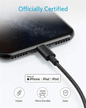 Apple 2-Pack Lade-/Synch Kabel , USB-A Stecker  Lightning-Stecker (MFI) , gefl. Nylon , schwarz - 1.8m
