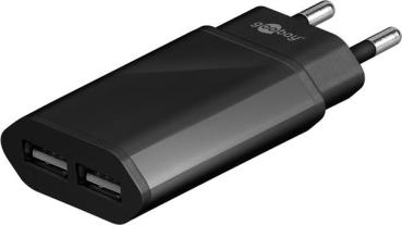 Dual USB Ladeadapter/Netzstecker 100 - 240V > 2x USB-A, 2.4A  / 5V , schwarz