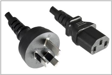 Australien/Neuseeland -Netzkabel, Stecker I (AS/NSZ 3112)  IEC 60320-C13 ,1,00mm², schwarz - 3 m