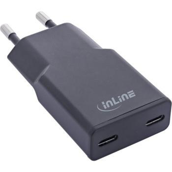USB-C Ladegerät 100-240V , 30W, GaN,  2 x USB-C , PD/PPS , schwarz