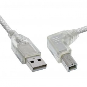 USB2.0 Hi-Speed Kabel ,USB A Stecker <> USB B Stecker 90°  rechts abgewinkelt ,transparent - 2m